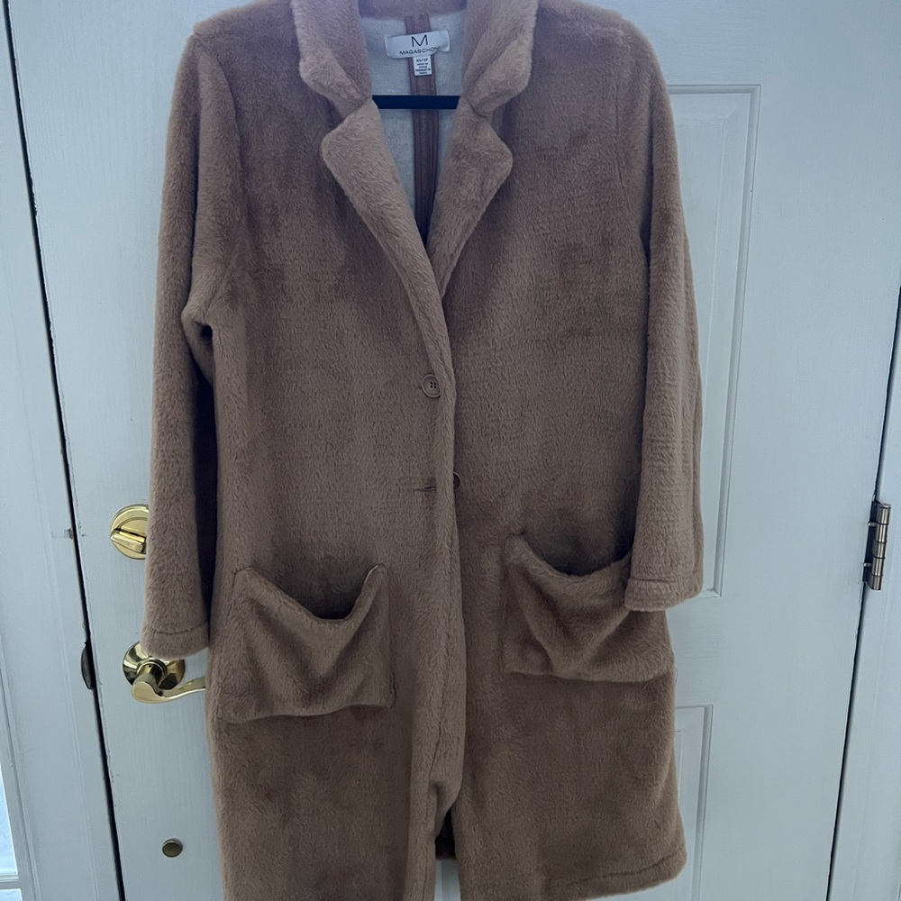 Magaschoni Brown Teddy Jacket with Notched Lapel and Oversized Fit